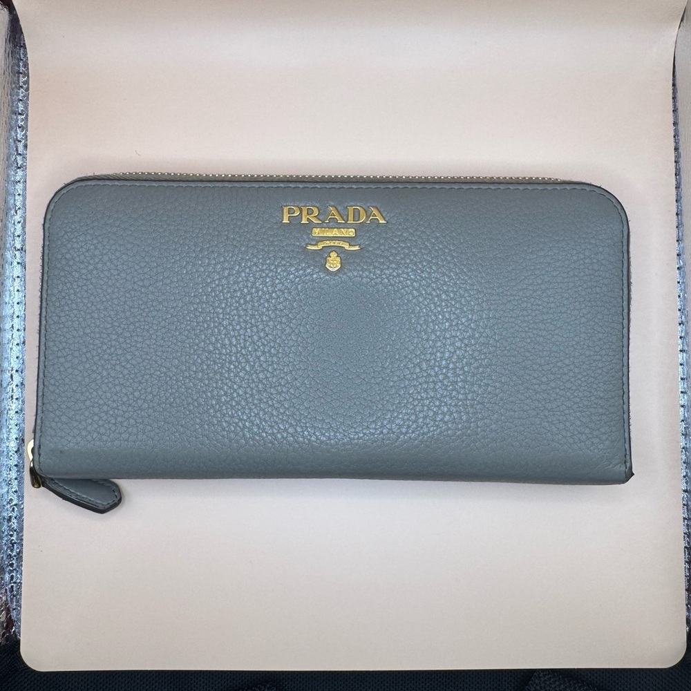 Prada Gray Daino Leather Long Zippy Wallet